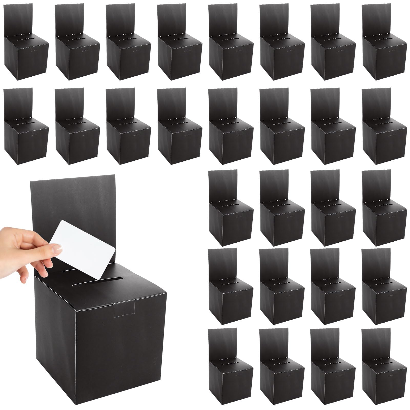 GBACHOOSE 30 Pcs Cardboard Ballot Box, Raffle Box Suggestion Boxes with Slot & Removable Header, Black Charity Collection Box Donation Box for Charity Voting Feedback Collecting Fundraising