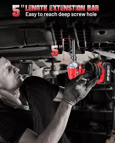 Miniatura 7 de Avhrit Llave de impacto inalámbrica de 38 pulgadas, pistola de impacto eléctrica sin escobillas, par máximo de 330 pies-libras (450 N.m) con batería