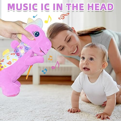 Miniatura 2 de Juguetes musicales de dinosaurio para bebés de 0-3-6-9-12 meses, juguetes de dinosaurio para bebés con papel de sonido arrugado, mordedor, texturas