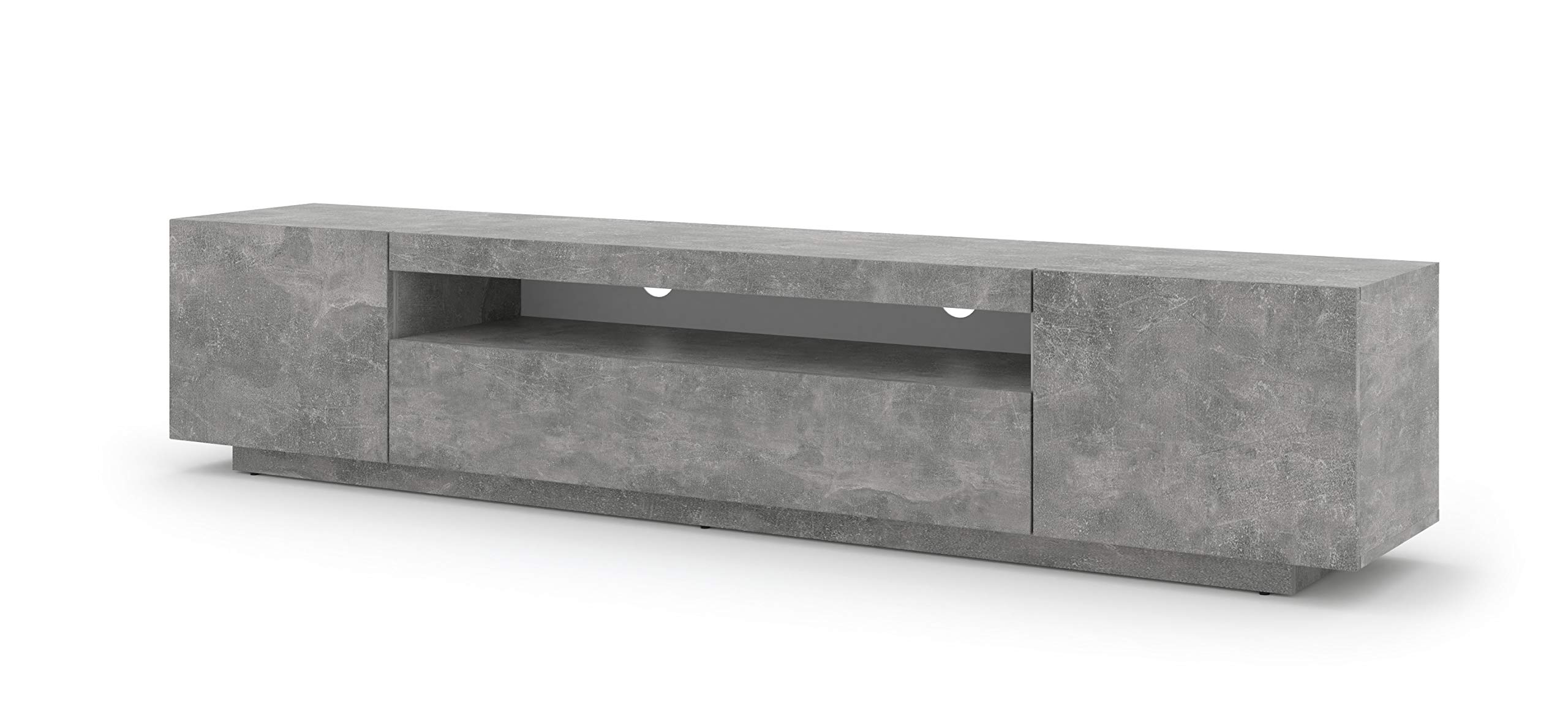 BIM Furniture Lowboard TV 200 cm - Universell Sideboard mit Laminierten Fronten und LED, Hängend oder stehend - Fernsehschrank HiFi Schrank fürs Wohnzimmer Beton
