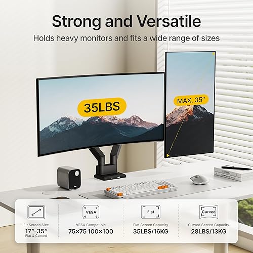 Miniatura 2 de monTEK Dual Monitor Mount with USB Monitor Arms for 2 Monitors for 17 to 35 Inch Curved Screen Holds 35 Lbs Adjustable Heavy Duty Monitor Desk Mount