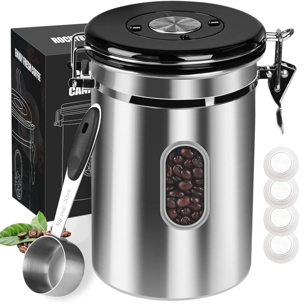 Barattolo Caffè Ermetico In Acciaio Inox 2,8L Con Valvola E Data - Beige - 2