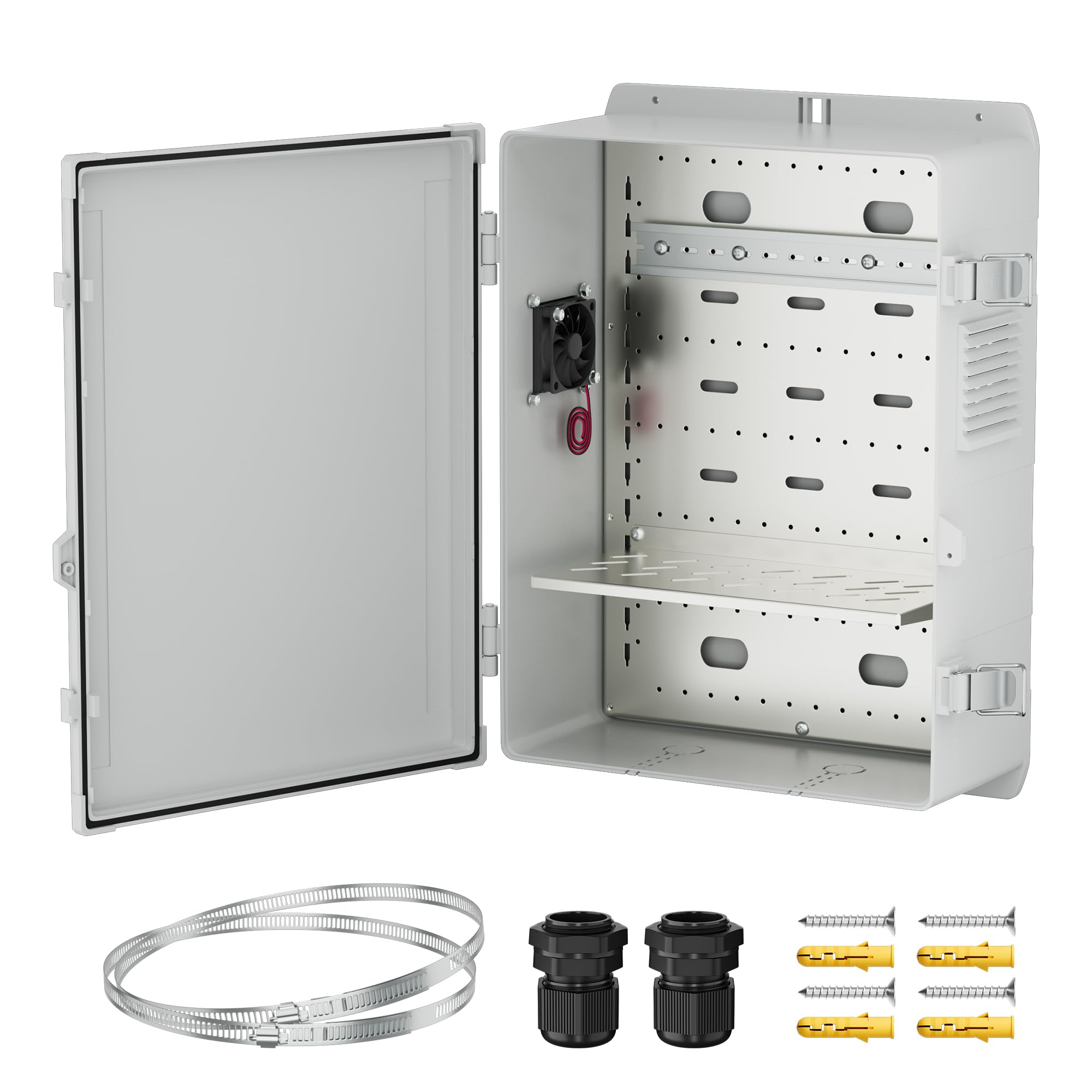 Joinfworld White Outdoor Electrical Box Waterproof Nema Enclosure 16x11x6 Plastic WiFi Box with Fan Vented Dust Screen — Amazon image 8