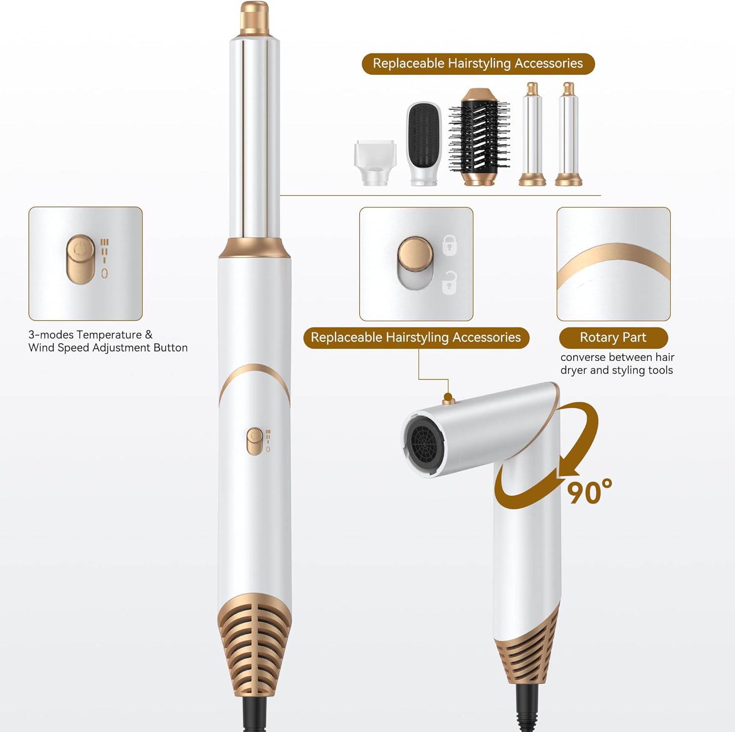 5 in 1 Blow Dryer Brush,Hair Dryer Brush with Detachable Air Styler,Negative Ionic Magic Hair Styler,Hot Air Brush for Women Volumizer,Straightener,Drying - Image 6