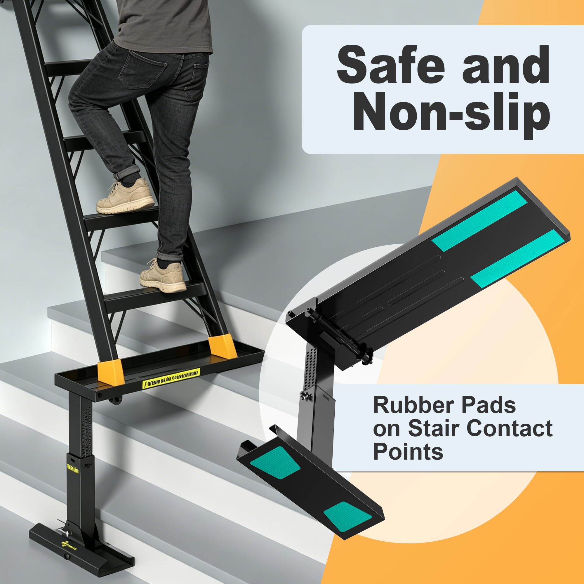 Faltbare Leiterverlängerung Pro, hochfestes Stahlmaterial, Leiterverlängerung Pro für Treppen mit rutschfester Matte, 23,5–39,4 cm verstellbare Höhe, anwendbarer Leiterfüße, Abstand 50,8 cm