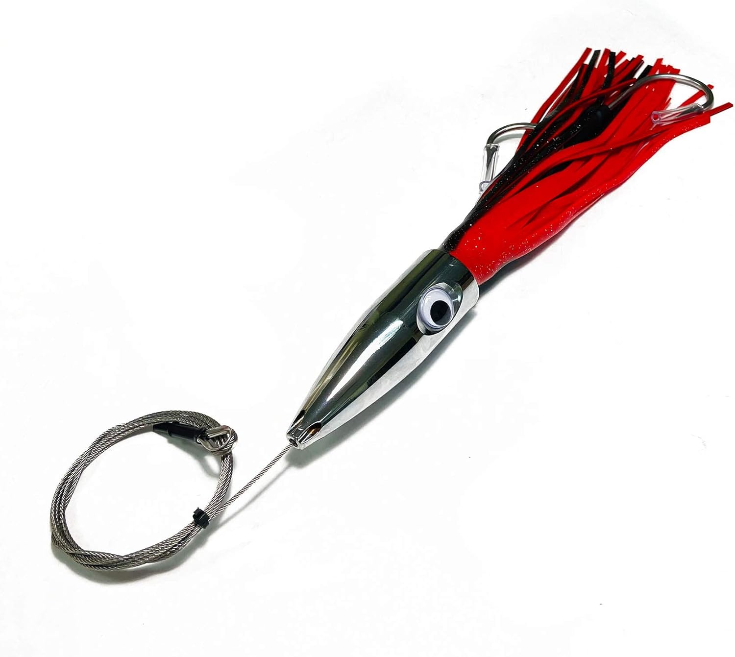 EatMyTackle Jetted Bullet Head Fishing Lure | High Speed Trolling Lure (Red/Black, Cable Rigged)