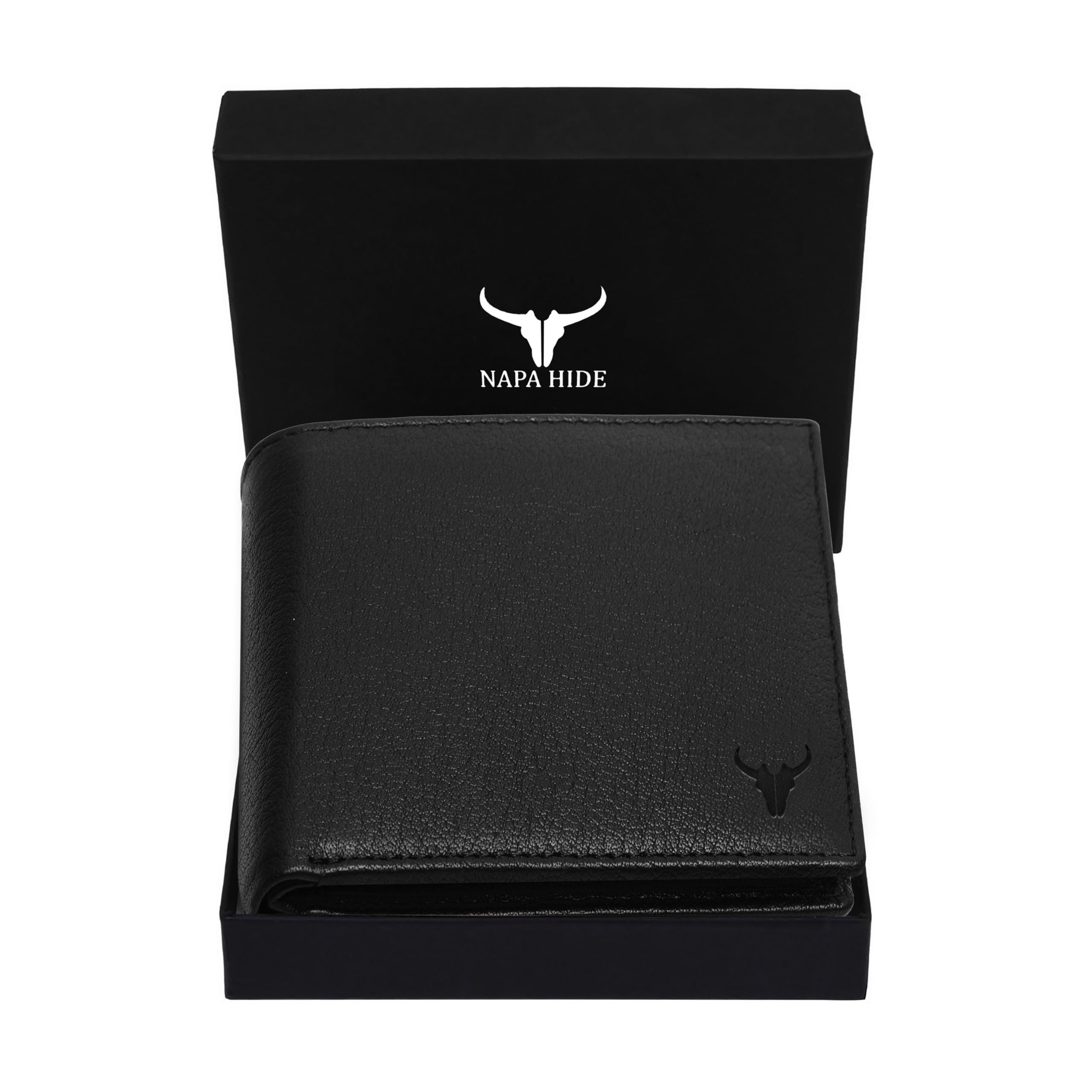 Black Leather Wallet for Men I Handcrafted I 4 Credit/Debit Card Slots I 2 Currency Compartments I 1 Transparent ID Window