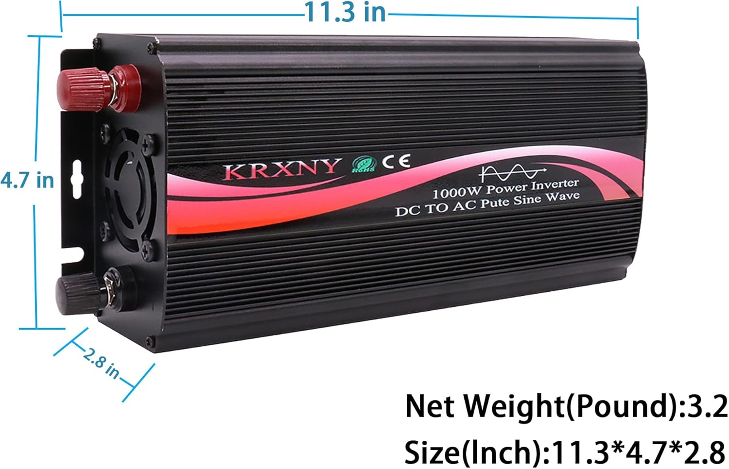 1000W Watt Pure Sine Wave Car Power Inverter Converter 12V DC to 110V 120V AC 60HZ with LED Display