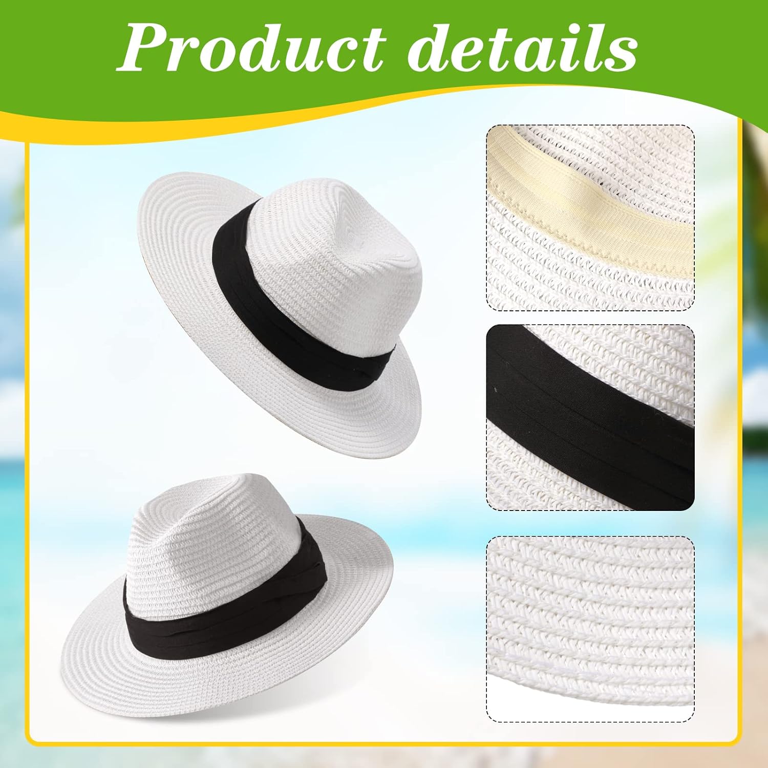 Roshtia 6 Pieces Panama Straw Hats for Men Sun Hats Women Wide Brim Summer Beach(White,Vintage Style) - Image 3
