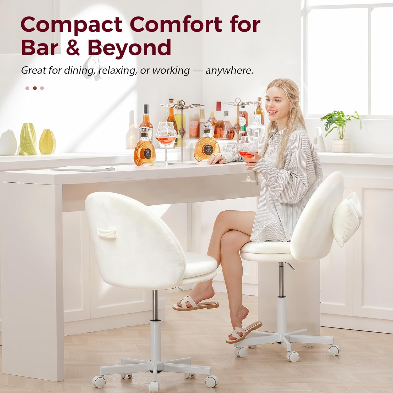 COMHOMA Vanity Chair with Velvet Fabric, Small Tall Armless Chair with Back, Cute Candy Chair for Girls Gift Living Room/Makeup Room/Bedroom/Kitchen (Height Use: Adjustable from Desk to Bar Height)