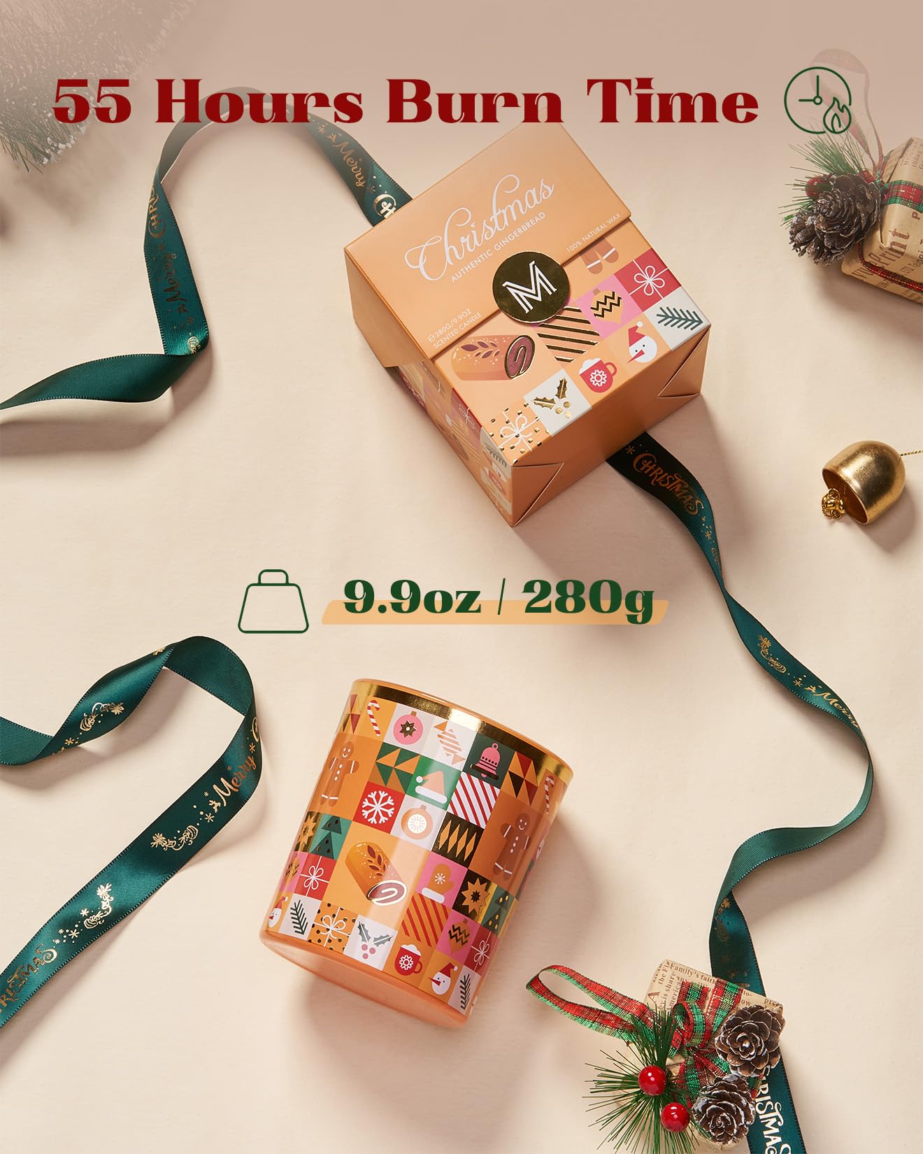 M&SENSE candele profumate autentiche di pan di zenzero,candela di Natale regalo,candela di cera di soia per la decorazione della stanza candela autunnale, 280g, 55 ore MSSDOEU1O1 AuthenticGingerbread