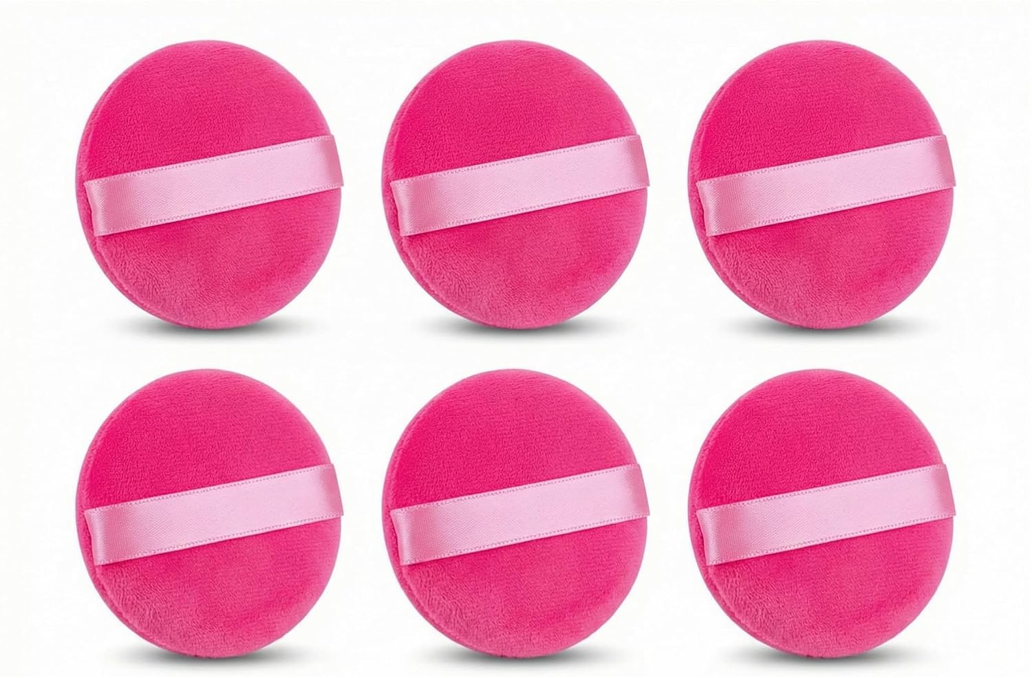 6 Pcs 3 Inch Powder Puffs for Body Powder, Large Powder Puff for Loose Powder Soft Velour Surface and Container Tool (Pink)