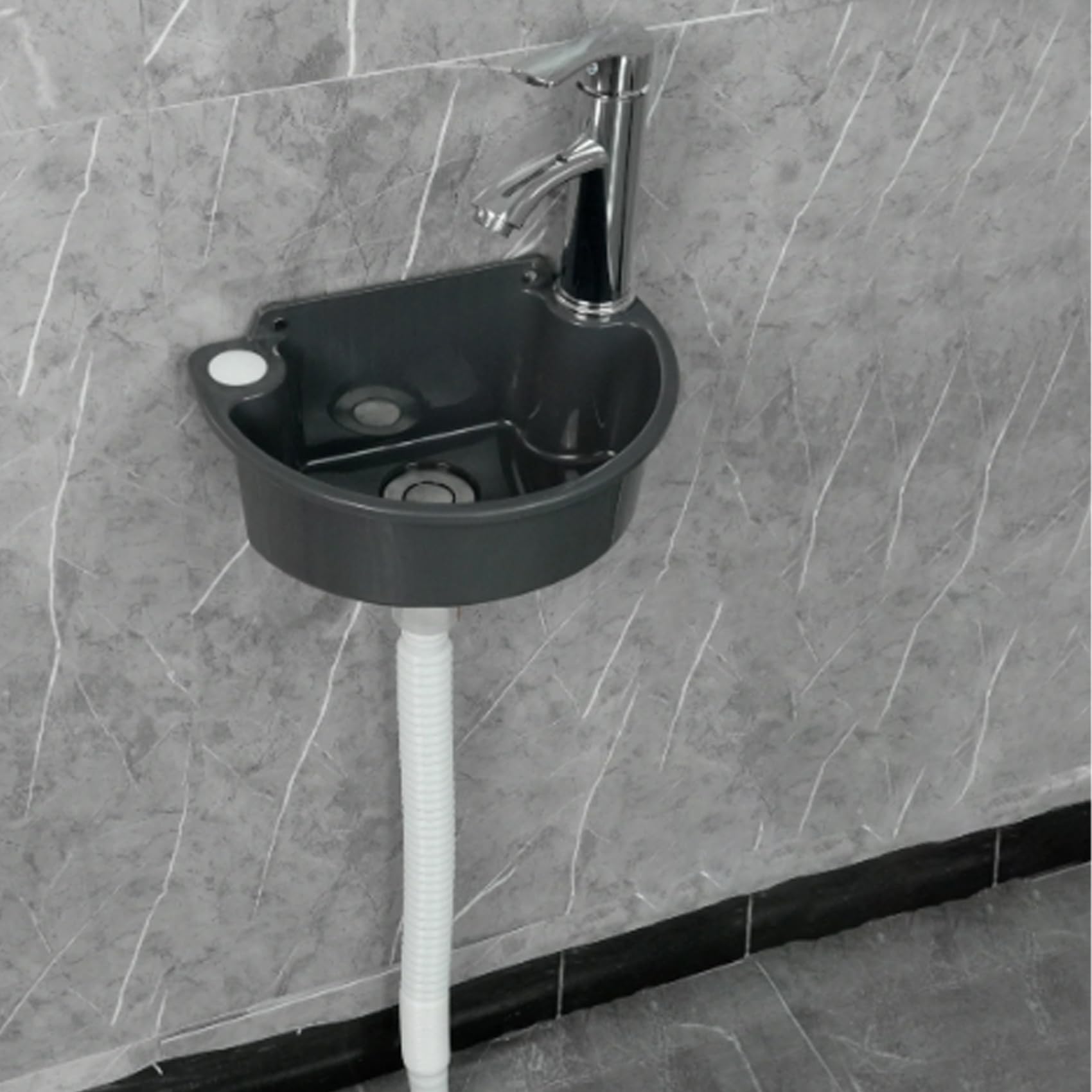 YADZISW Wall Mount Semi-Circular Vessel Sink with Water Pipe for Bathroom Vanity, Compact Design Saves Space