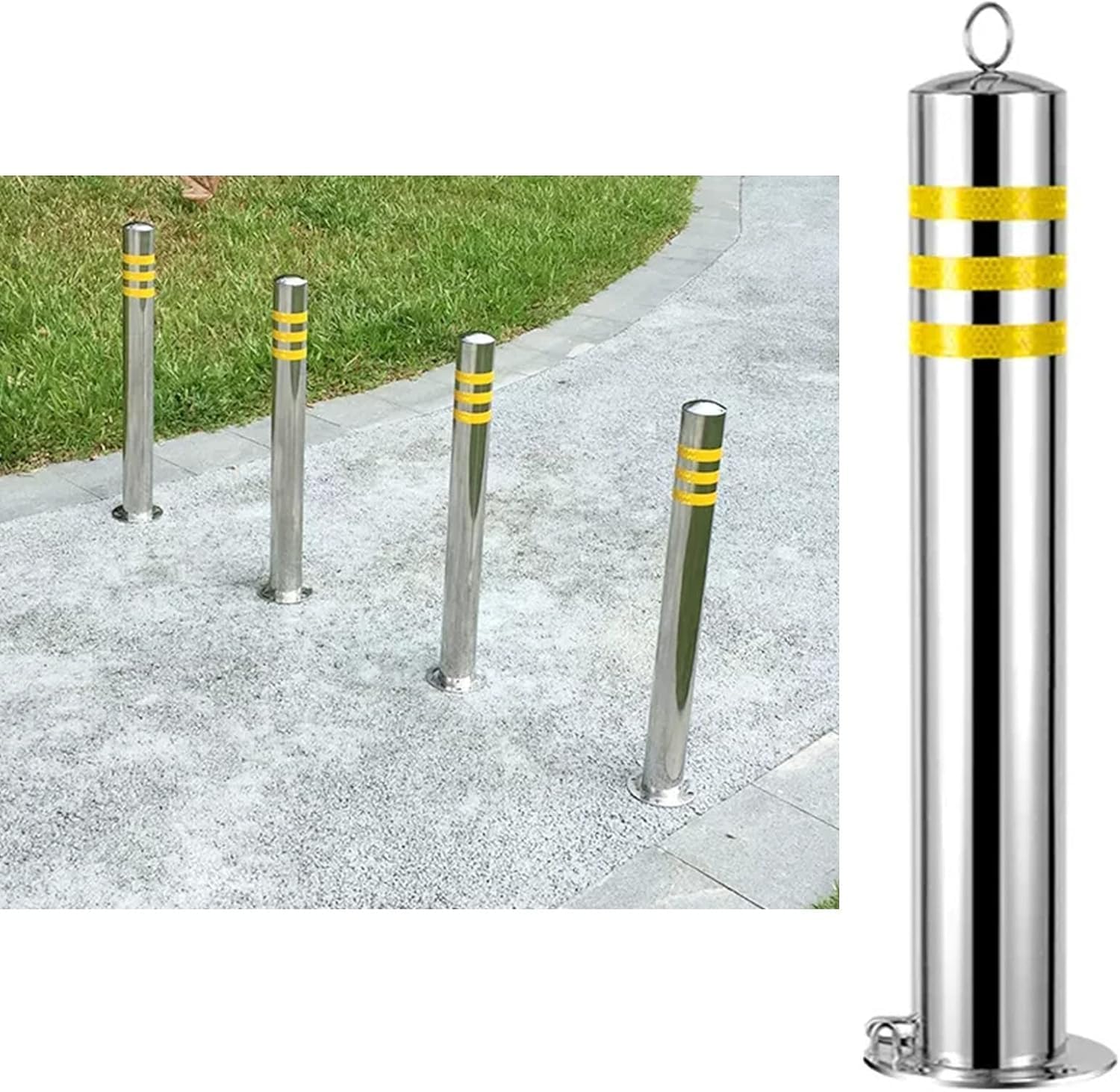 JYBNBBE Construction Cone Traffic Delineator Post Stainless Steel Bollard Post, for Parking Lot with Reflective Collars for Garage or Parking Lot,4pack-75cm/29.5in