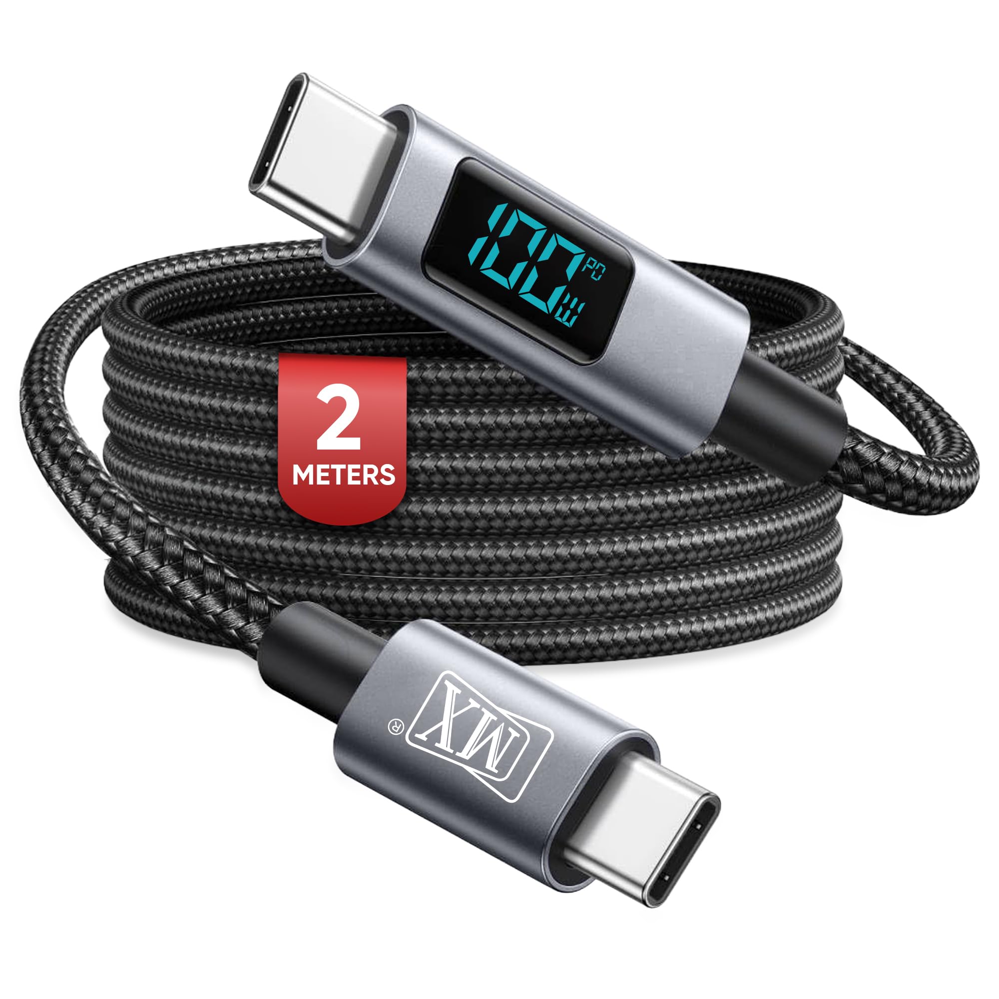 MX 100W Type C to Type C Fast Charging Cable with LED Display | Nylon Braided Tangle Free Fast Charging & Data Cable, 5A, 480Mbps for MacBook, Laptop, iPad & Phone, 2M-image-20