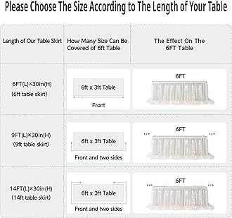 leegleri LED Table Skirt 6ft White Tulle Table Skirt Tutu Table Cloth Skirting for Rectangle or Round Table for Baby Shower Wedding and Birthday Winter Party Decoration (L6(ft) H30in)
