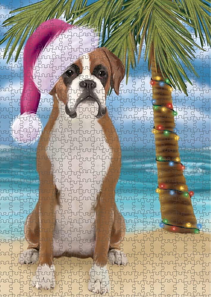 Christmas Summertime Beach Boxer Dog Jigsaw Puzzle for Adults - Animal Printed Interlocking Puzzle Game Artwork - Gift for Dog Lover's -1000 Pcs 29.5"x19.7", PZLE63136