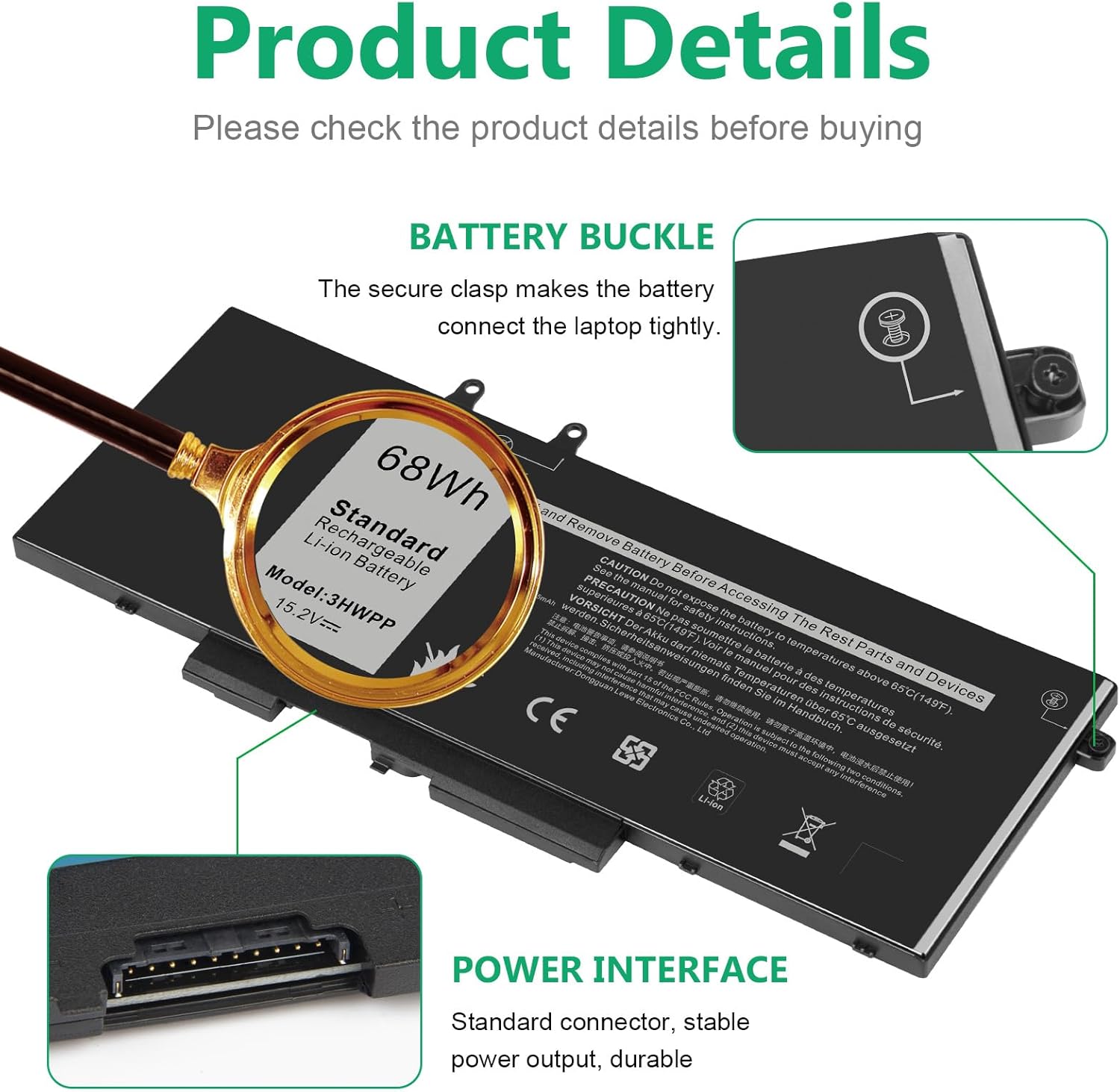 3HWPP Laptop Battery Replacement for Dell Latitude 5401 5410 5411 5501 5510 5511 Precision 3541 3551 Inspiron 7706 2-in-1 Inspiron 17 7500/7506 2-in-1 Black 10X1J N2NLL 1VY7F 451-BCMN 15.2V 68Wh