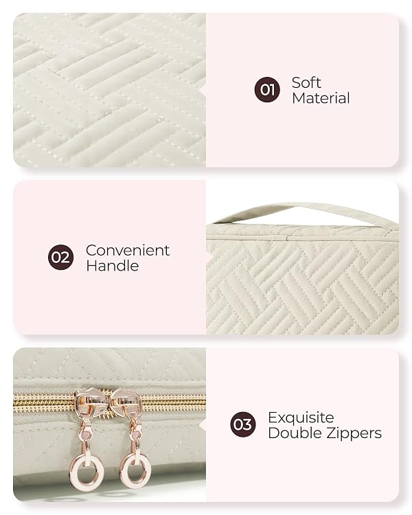 BAGSMART Travel Jewelry Case, Jewelry Organizer for Women Girls, Zipper Rings Holder Storage Pouch for Rolls Necklaces,Stud Earrings,Bracelets, Beige by BAGSMART - Image 6