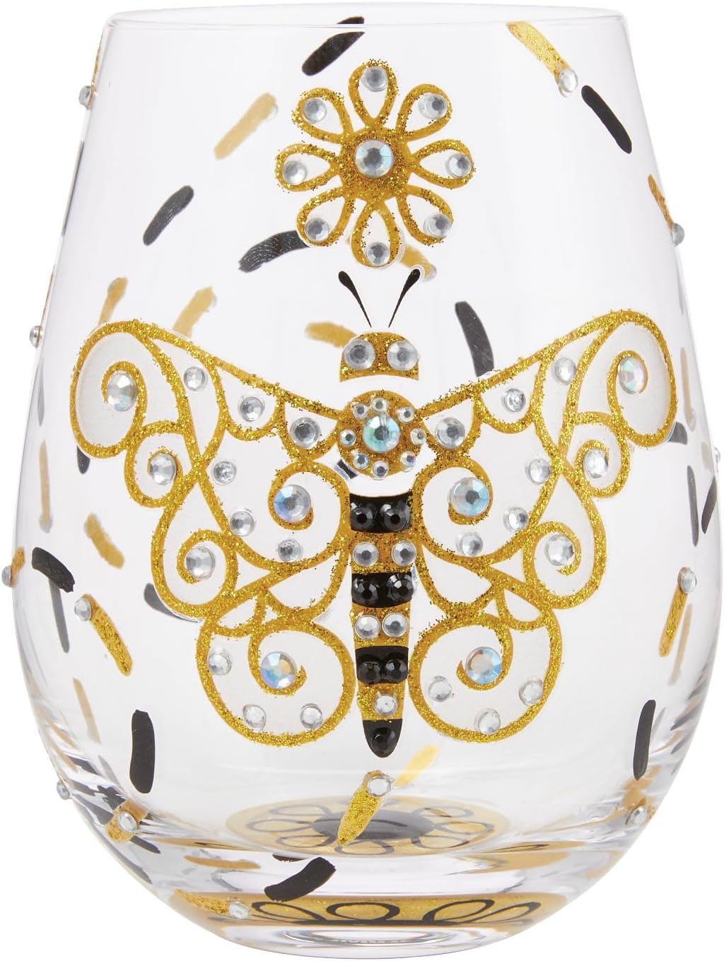 Enesco Lolita Designs Brilliant Butterfly Hand-Painted Artisan Stemless Wine Glass, 20 Ounce, Multicolor