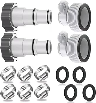 Replacement Pool Pump Hose Adapter for Intex Above Groud Pools Connection 1.5"/1.25" Hoses- 4 Pack Pool Hose Adapter with Clamp Washer 2 Types Conversion 4 Pack-A&B