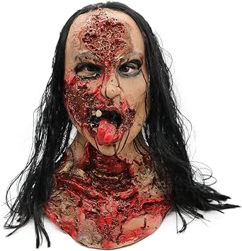 Bulex Halloween Horror Grimace Ghost Mask Scary Zombie Emulsion Skin with Hair Red