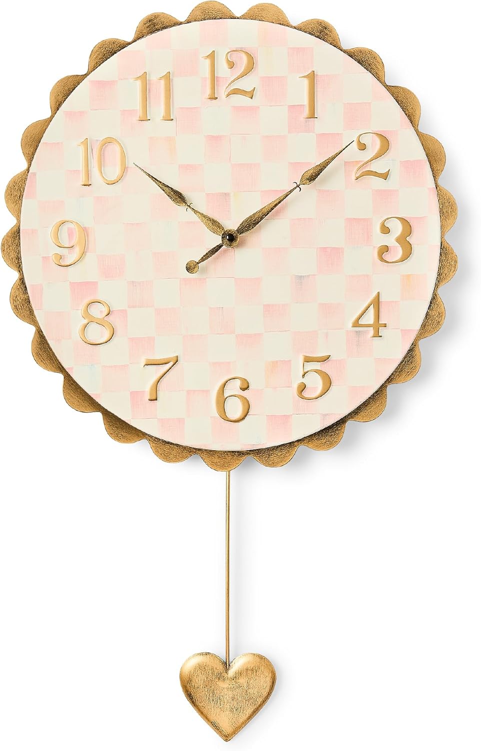 MACKENZIE-CHILDS Heart Pendant Wall Clock, Rustic Home Decor, Pink-and White-Rosy Check