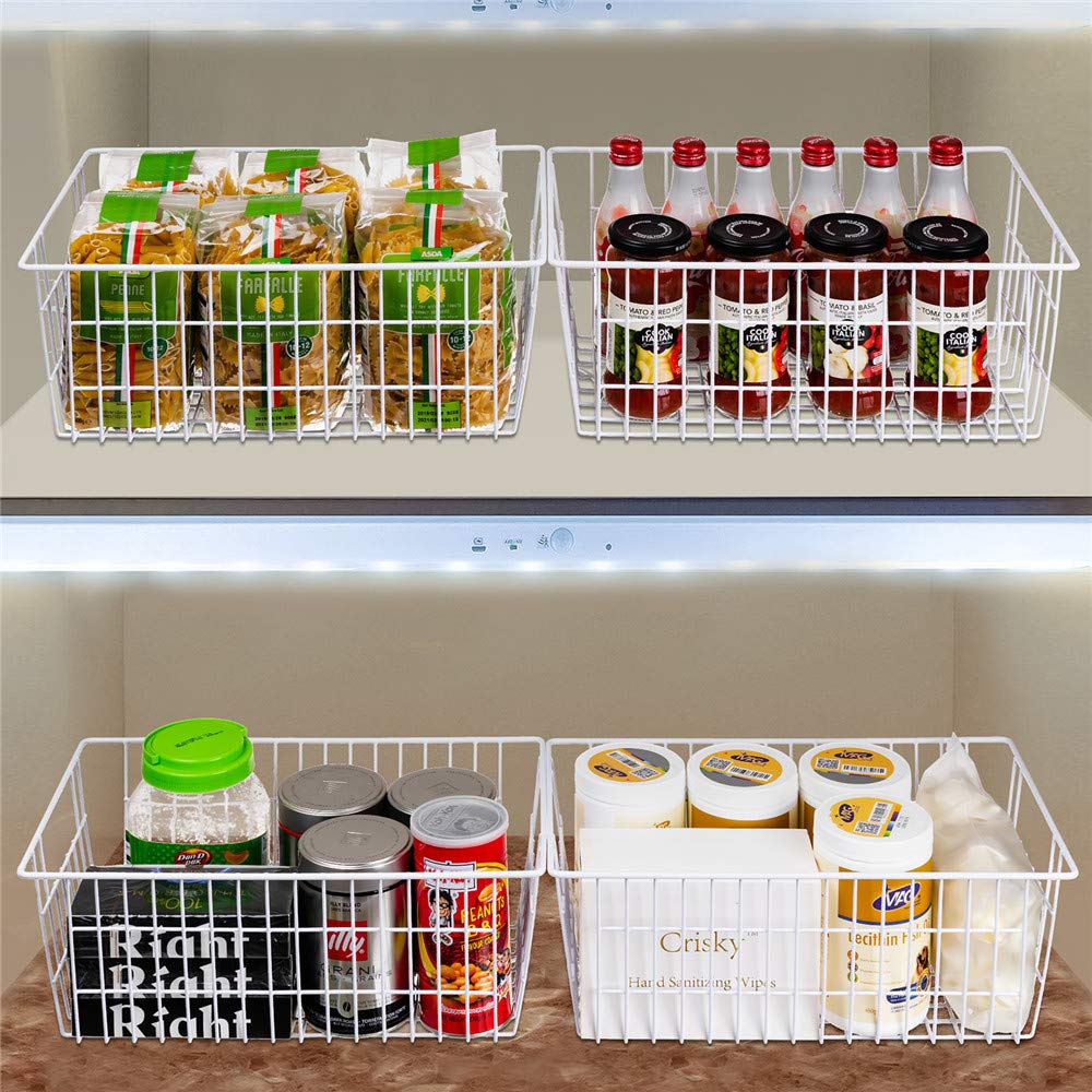 SANNO Gefrierschrank-Drahtkörbe, Kühlschrank, 4 Gefrierkörbe, Drahtkorb, Metall-Aufbewahrungskorb, moderner Bauernhaus-Aufbewahrungskorb für Speisekammer, Regal, Küche, Schrank, Badezimmer, 40 x 20 x
