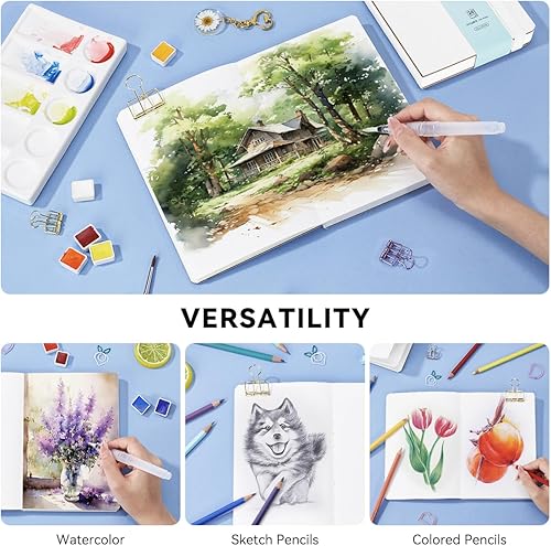 Miniatura 2 de Lightwish Diario de acuarela, papel de acuarela de prensa caliente 100% algodón, 140 libras10.58 ozm, sin ácidos, 24 hojas de 5.12 x 7.48 pulgadas