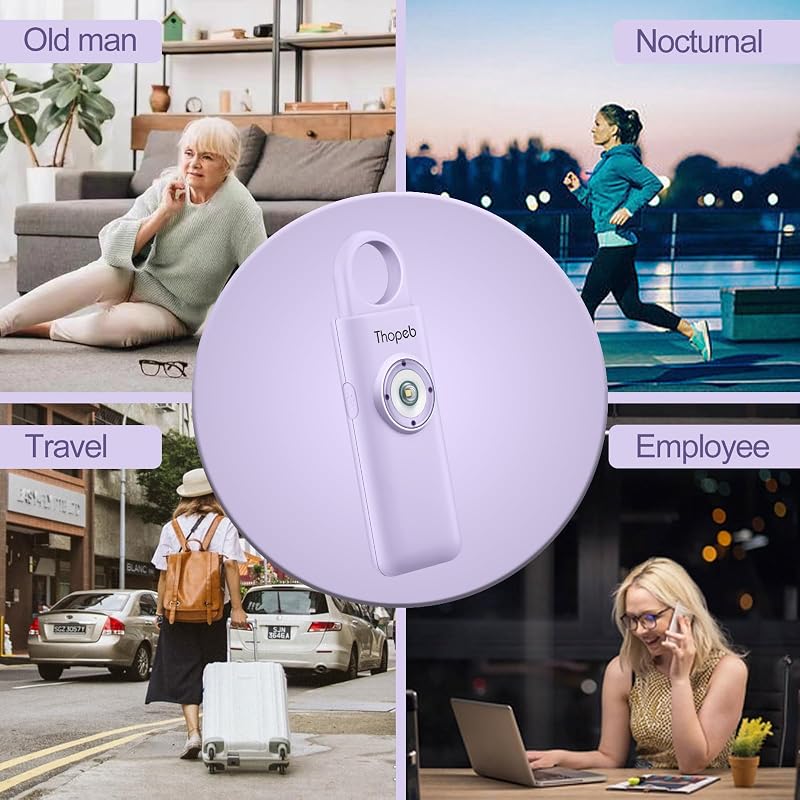 Thopeb Önvédelmi Kulcstartó Nőknek - 130 dB Hangos Riasztó, LED Villogó Fény, Vészjelző, Lila Színben, CR2032 Elemmel, 300m Hatótávolság