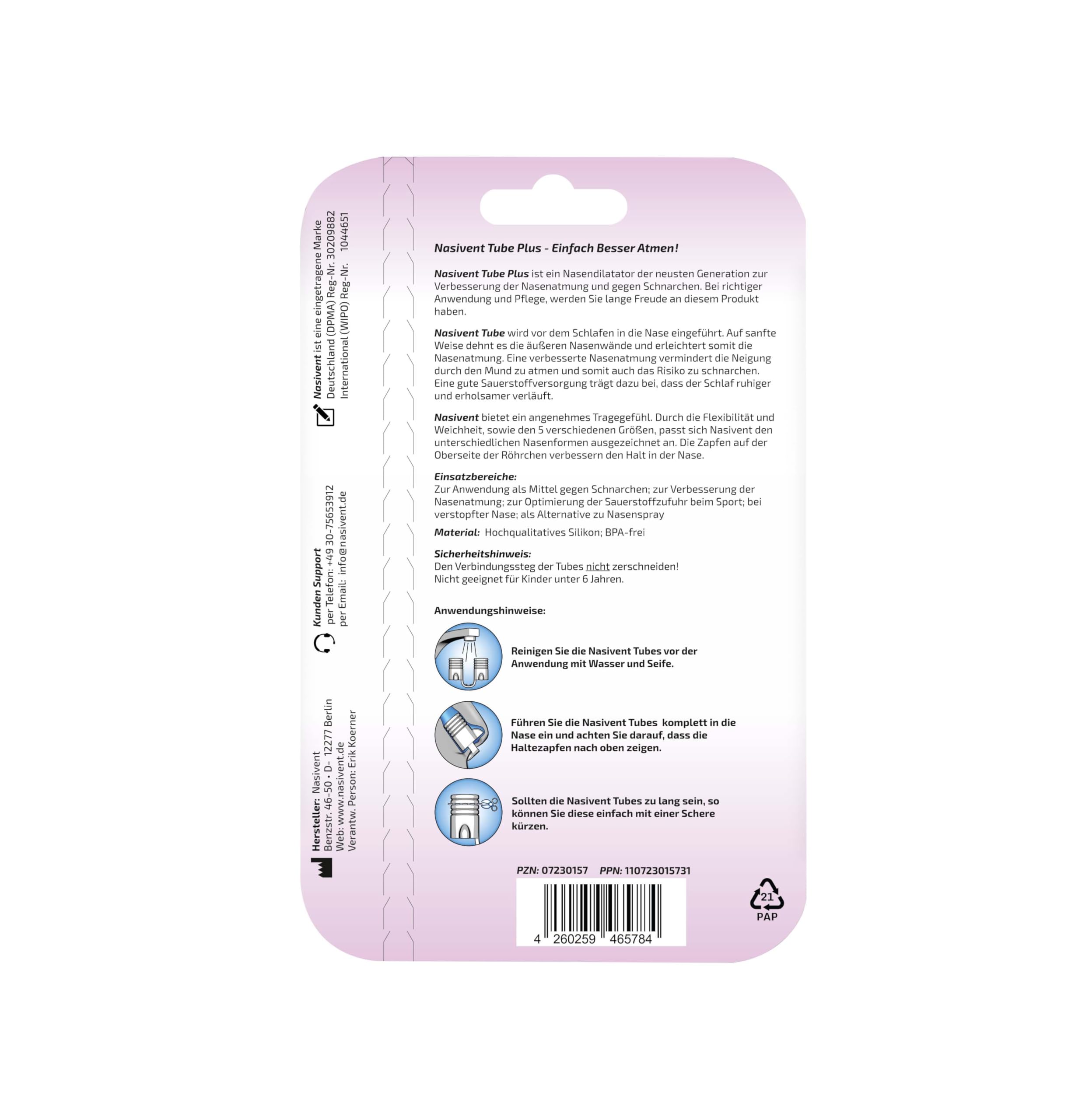 Nasivent Tube Plus Starter Set – Nasendilatator (5 Größen XS–XL) zur Unterstützung der Nasenatmung, gegen Schnarchen – wiederverwendbar, Alternative zu Nasenpflaster – seit über 15 Jahren bewährt