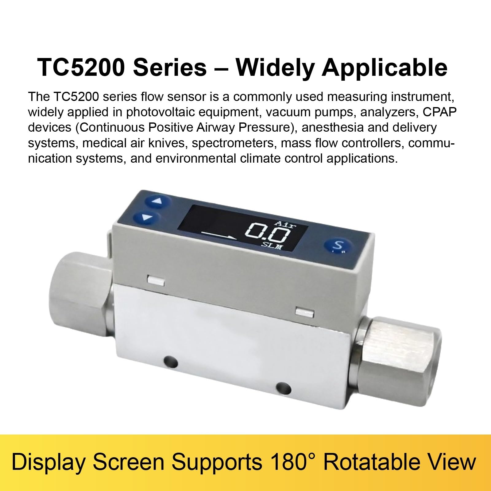 Medidor de caudal de agua, TC5200 Medidor de flujo másico de gas de bajo flujo Sensor térmico 4-20 mA Pantalla digital RS485 for aire, oxígeno, nitrógeno(TC5200-2L-A)