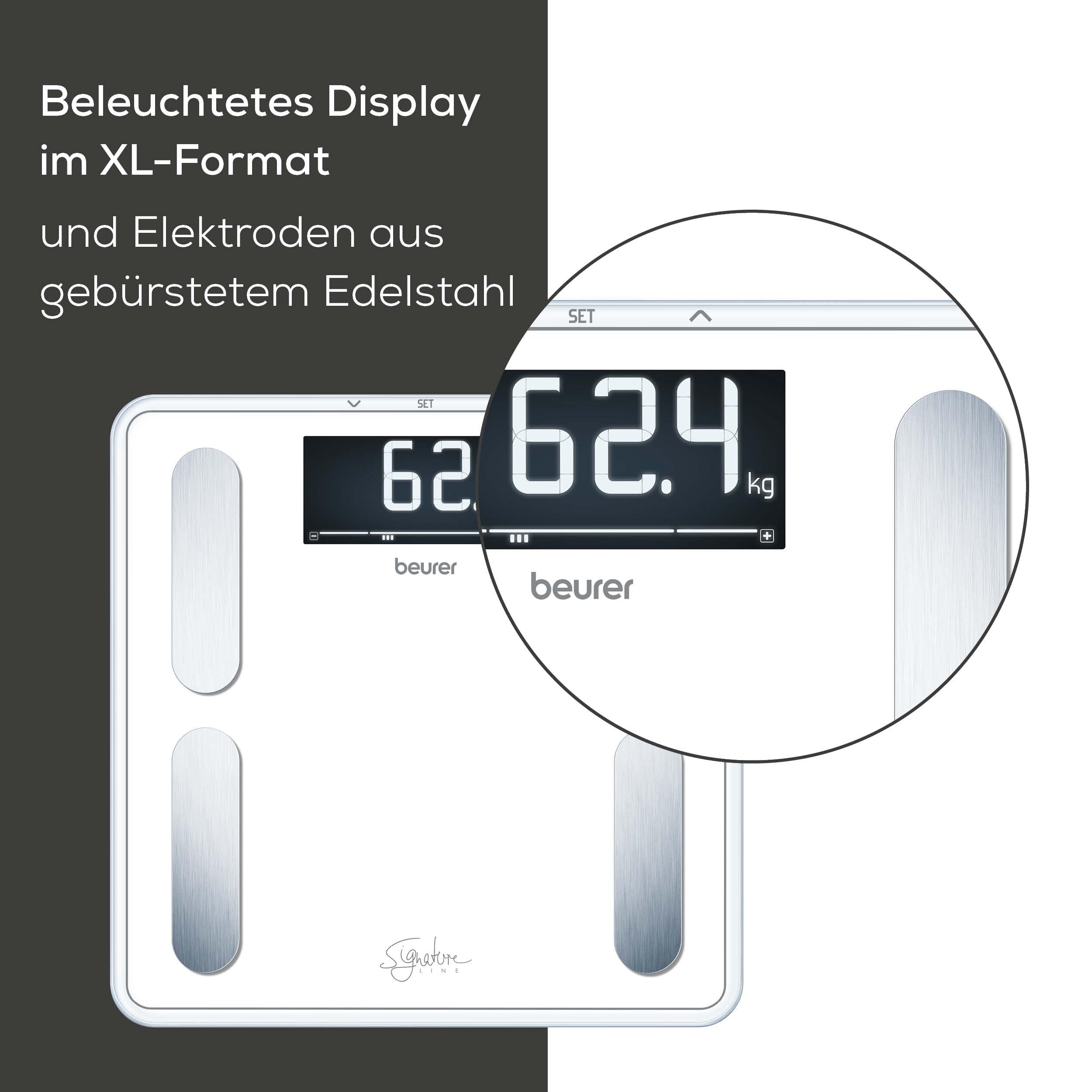 Beurer BF 400 white Diagnosewaage Signature Line, präzise Körperanalyse für bis zu 10 Personen, mit extra großem Invers-LCD-Display, Tragkraft bis 200 kg