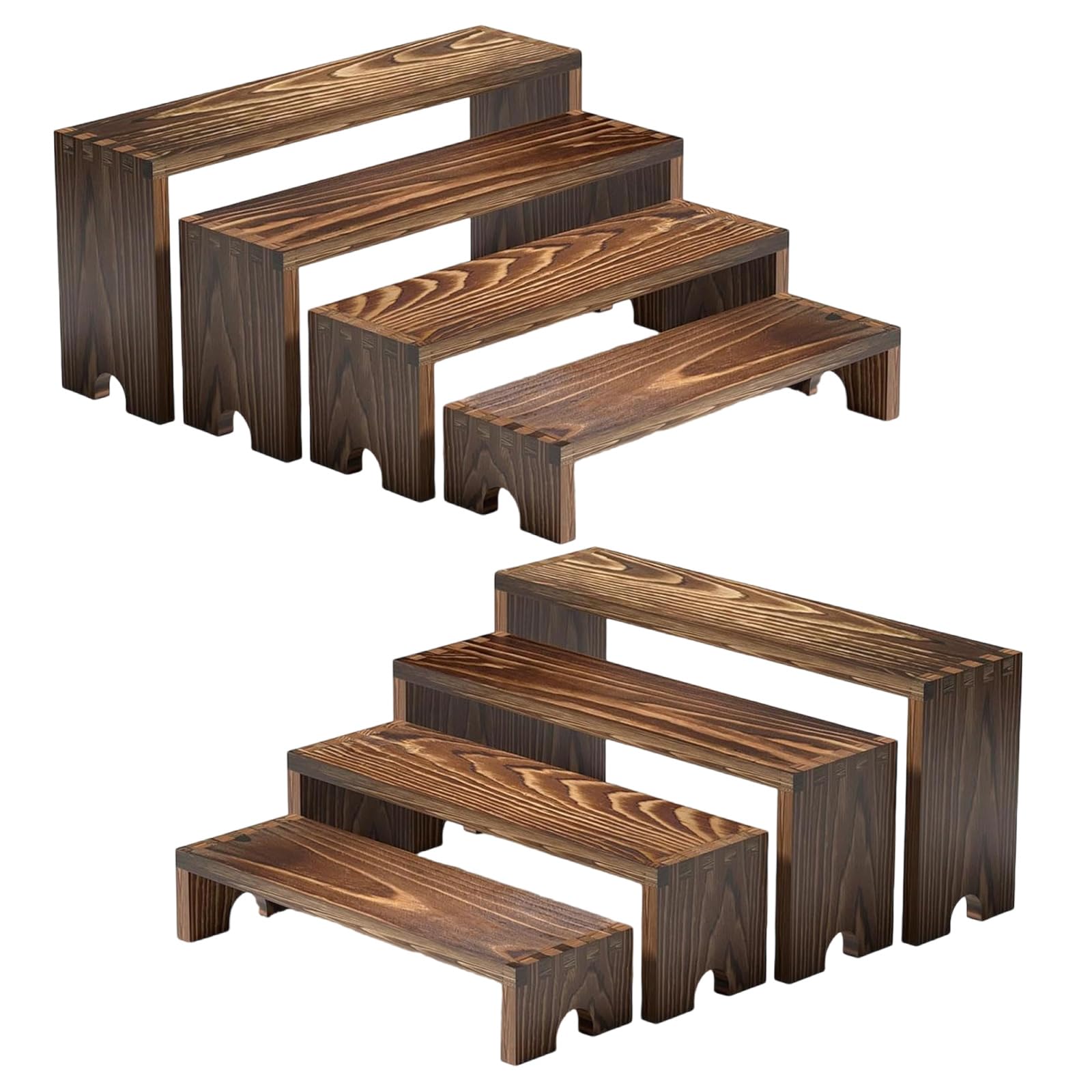 Tsophreniq Of 8 Multi Tiers Display Shelves for Anime Figures Collectibles Wood Desktop Organizers with Levels Storage Tiers Desktop Shelf