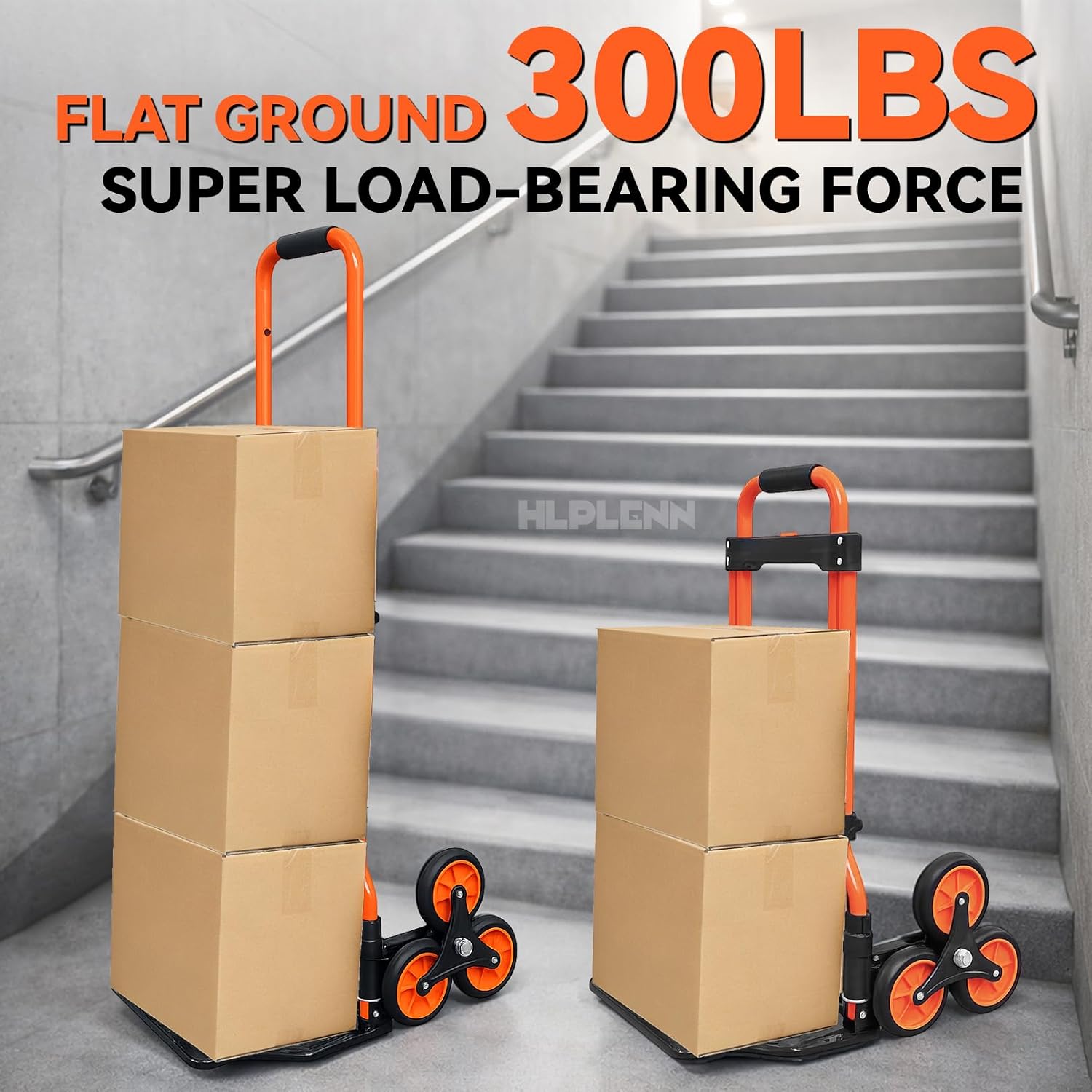 300LBS Capacity Stair Climbing Dolly, Upgraded Heavy-Duty Stair Climbing Hand Truck, Foldable Stair Climber Cart with 4.2" Wheels and 2 Elastic Ropes for Home, Package, Office or Shopping thumbnail