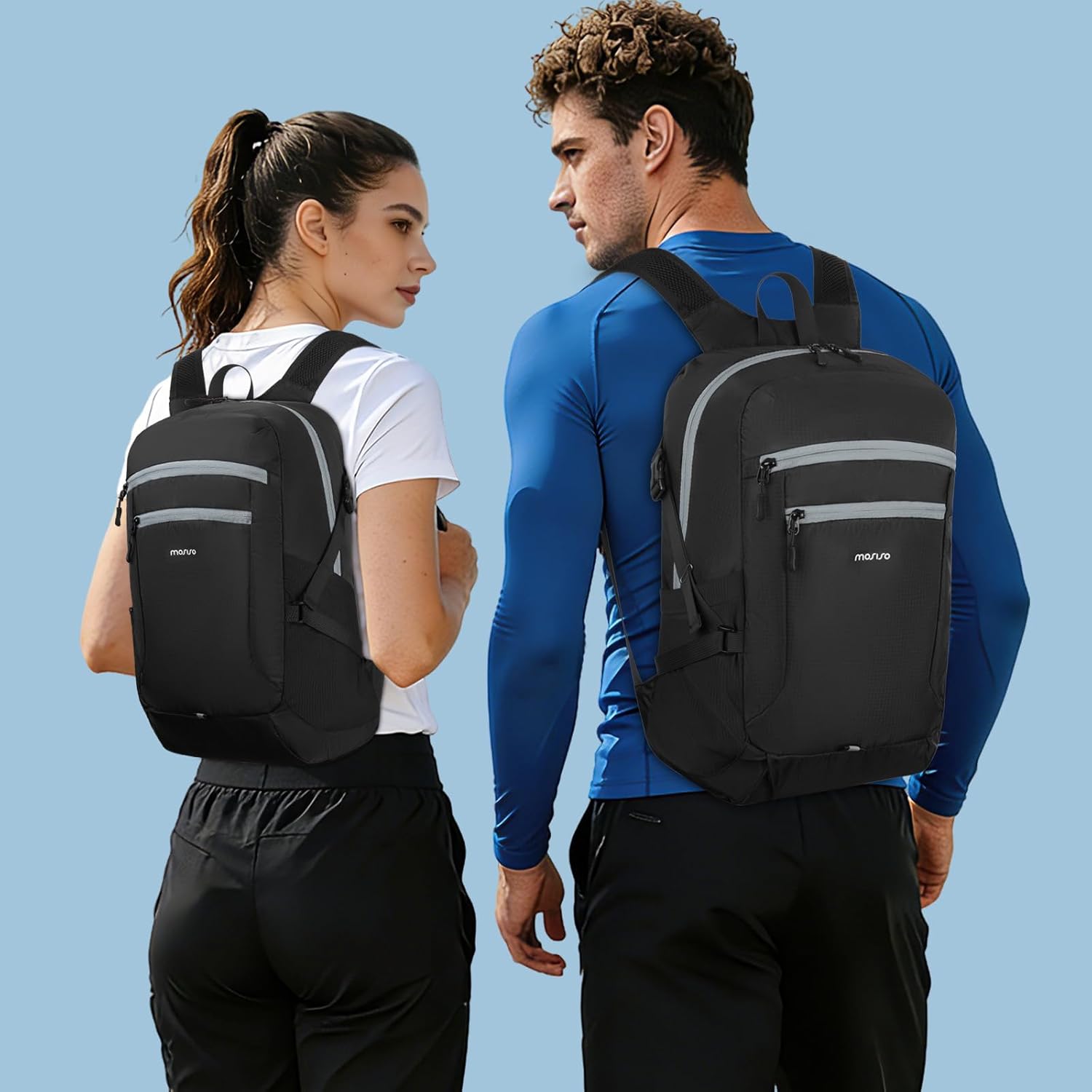 MOSISO Lightweight Packable Backpack 24L, Foldable Hiking Backpack Men Women for Travel Outdoor Sport, Water Resistance Back pack Cycling Checkered Backpacks Camping Daypack Casual, Black