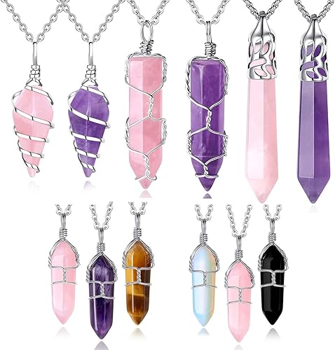 QINJIEJIE Collar de cristal curativo, joyería de cristal curativo, piedras de cuarzo natural espiritual, piedras preciosas de cuarzo hexagonal,
