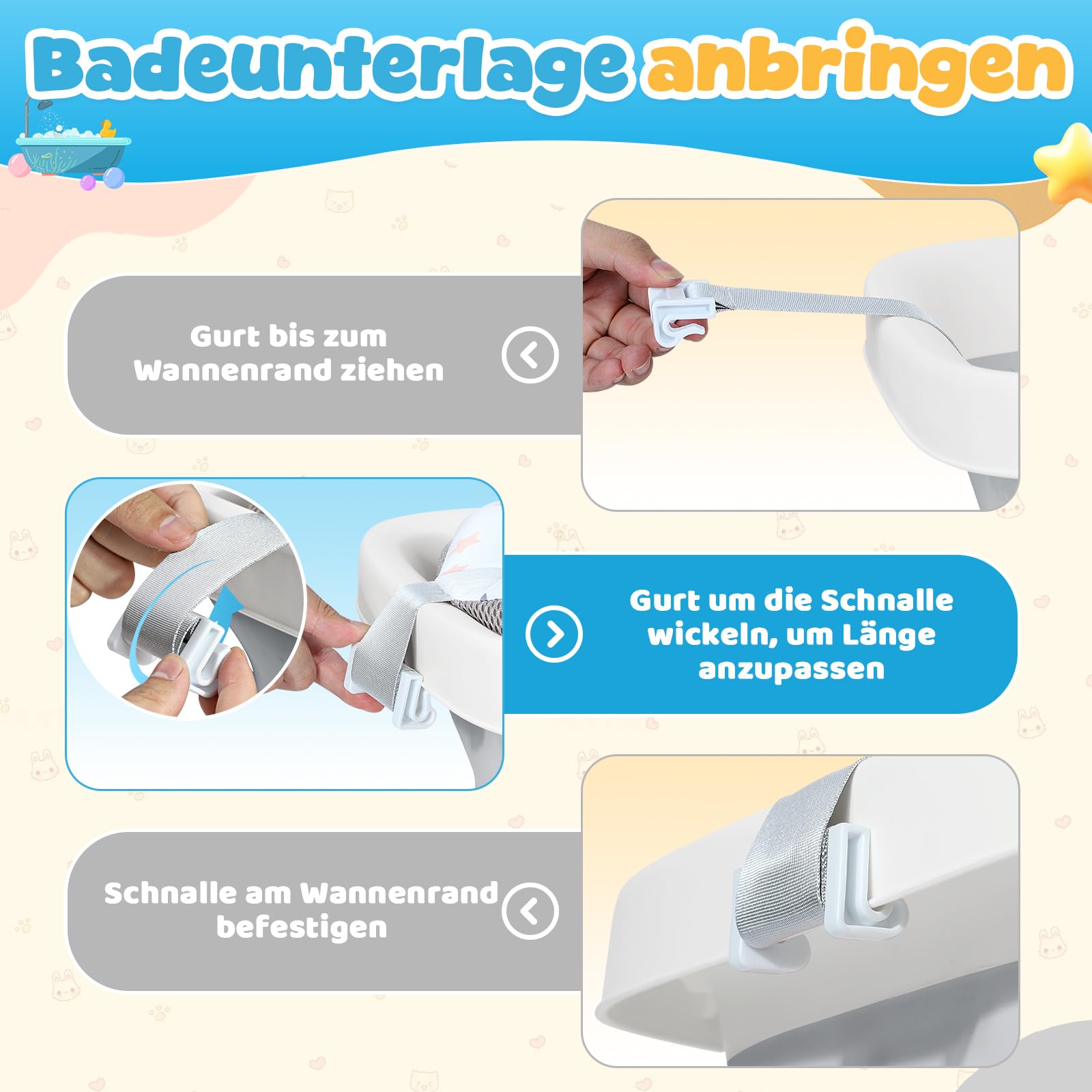 Orzbow Baby Badewanne, Faltbare Babybadewanne mit Thermometer, Große Babywanne für Kinder 0-6 Jahre mit Weicher Polsterung, 3-in-1 Schale, Langlebig, Abflussloch, Ideal für Reisen, Groß XXl, Grau