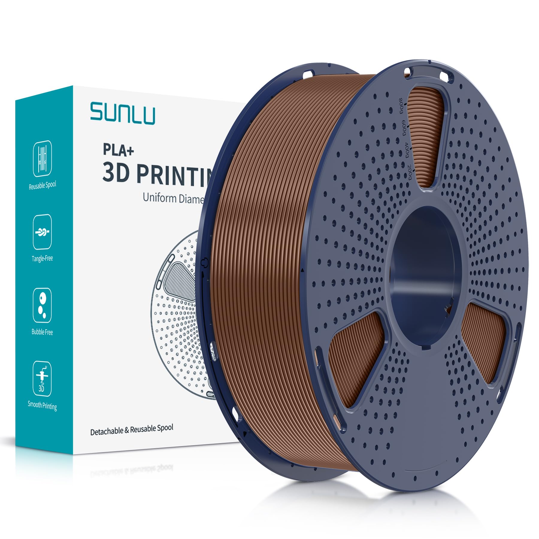 SUNLU PLA Plus filamento per stampante 3D, Filamento PLA+ 1.75mm, Filamento ad alta resistenza compatibile con stampanti 3D FDM, Precisione dimensionale +/-0.02 mm, Bobina da 1kg (2.2LBS), Cioccolato
