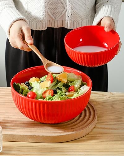 Vista 19 de HASENSE Ensaladeras grandes de 2, cuencos de porcelana de 60 onzas para servir de 8 pulgadas para comedor de cocina, elegantes platos de cerámica