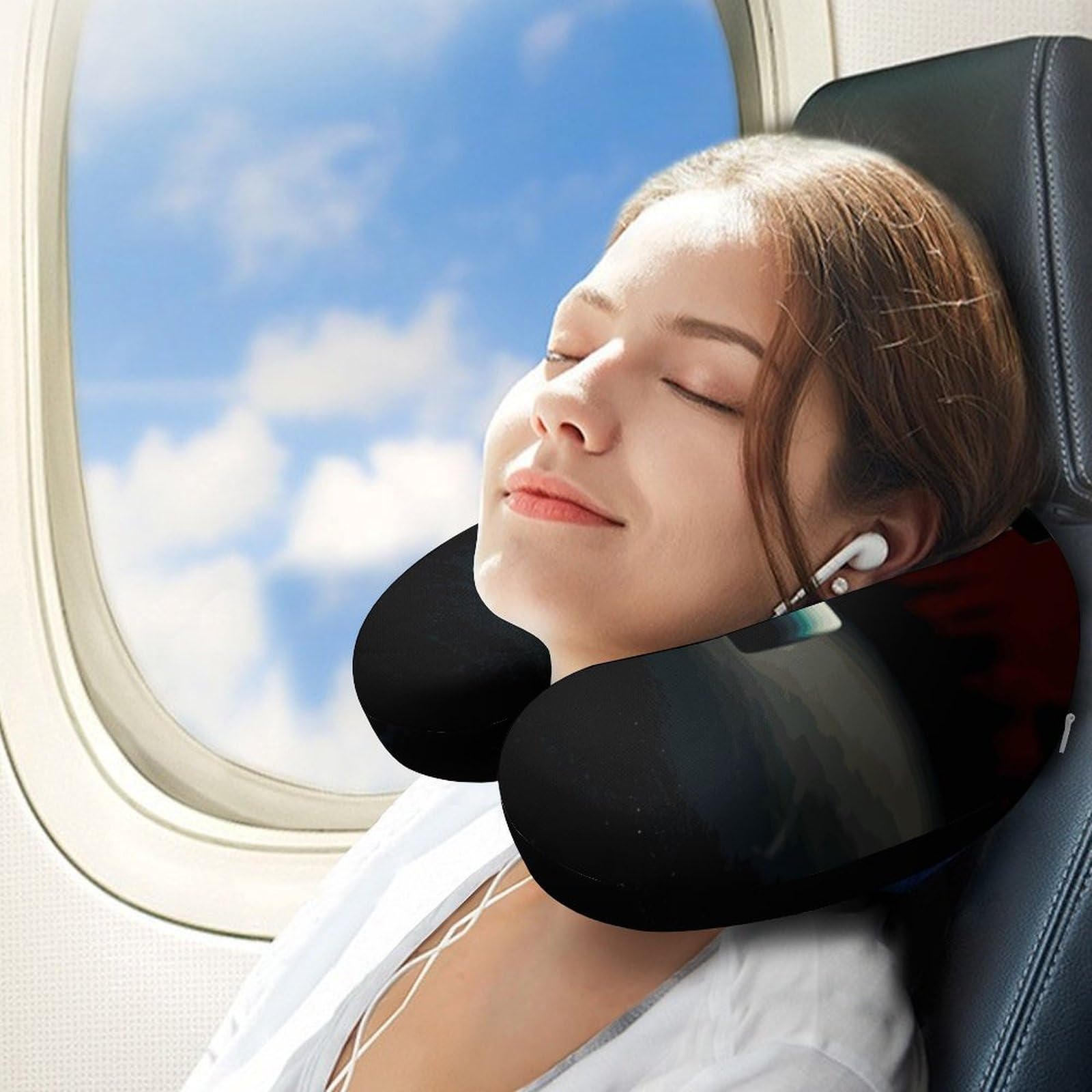 Almohada en forma de U, núcleo de almohada de espuma viscoelástica, cojín, proporciona apoyo para el cuello, almohada de viaje, adecuada para aviones, coches, hogares y oficinas.