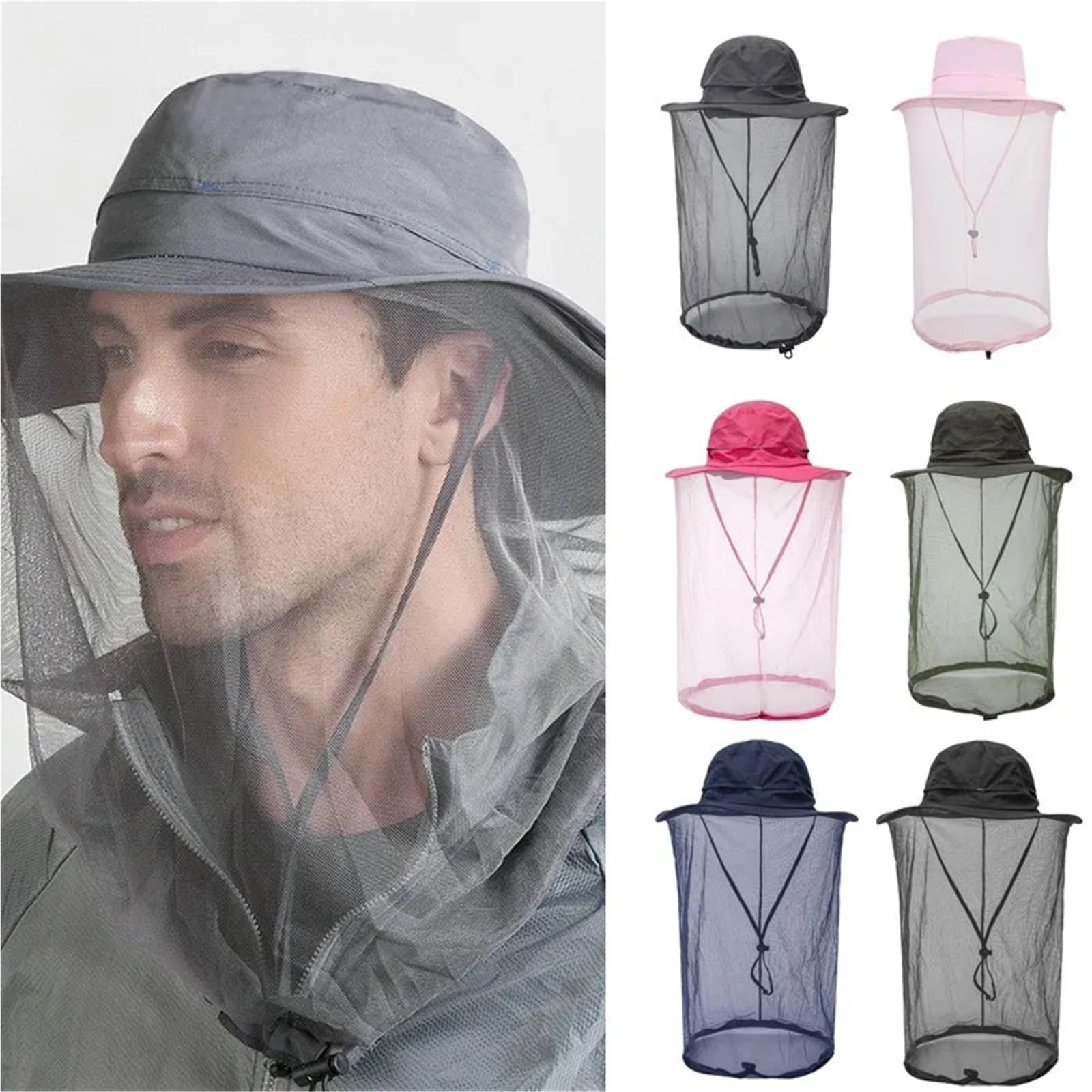 Cappello con zanzariera da esterno, Cappello a rete for zanzariera o berretto da pesca all'aperto multicolore(Black)