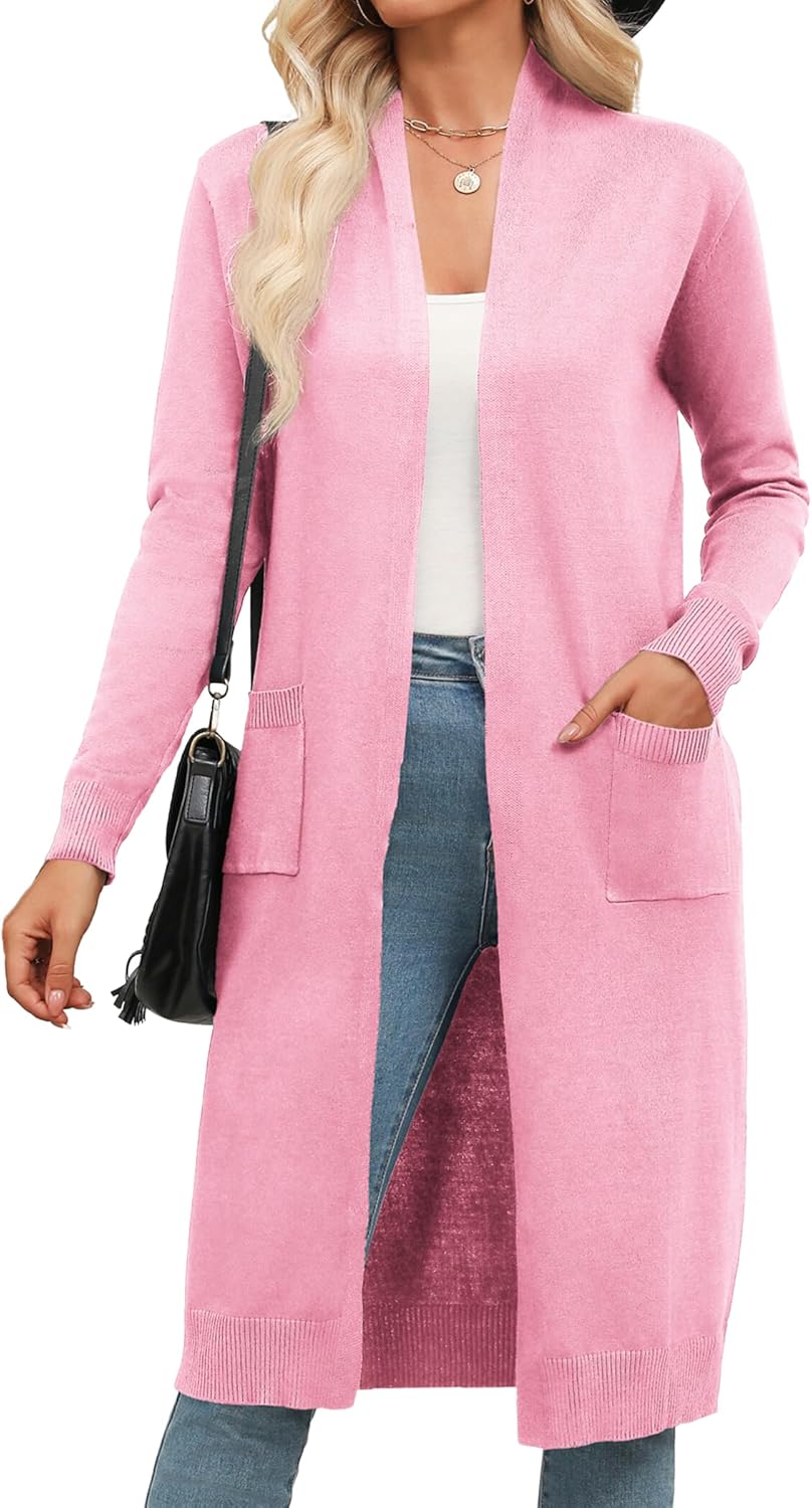 Zeagoo Women's Long Cardigan Sweaters Lightweight Sweater Long Sleeve Open Front Casual Knit Duster Cardigans with Pocket