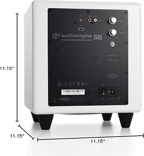 Miniatura 10 de Audioengine S8 Bocina para sonidos graves, de 8 pulgadas, con conexión a corriente eléctrica, color blanco. Blanco