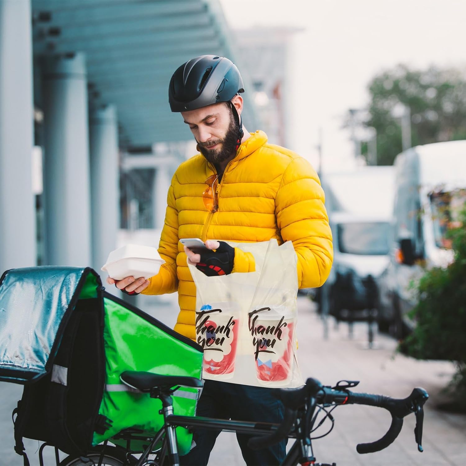 Handle Drinking Poly Bags Thank You Clear Plastic Packaging Bags, Drink Carrier with Handle Cup Carriers for Drinks Take out Beverage Coffee Juice Milk Tea, Hold 2 Cups(1000 Pcs)