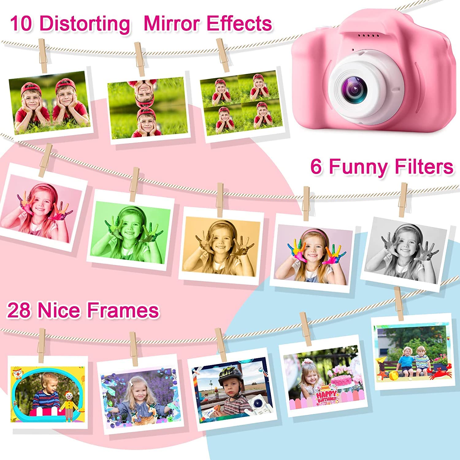 CADDLE & TOES Kids Selfie Camera, Christmas Birthday Gifts for Girls Age 3-9, HD Digital Video Cameras for Toddler, Portable Toy for 3 4 5 6 7 8 Year Old Girl (Pink-with SD Card) - Image 6 thumbnail