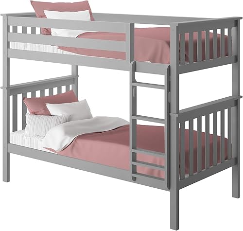 Miniatura 25 de Max & Lily - Litera de tamaño individual sobre matrimonial con escalera, base de cama de madera maciza para niños, barandillas de seguridad de 14