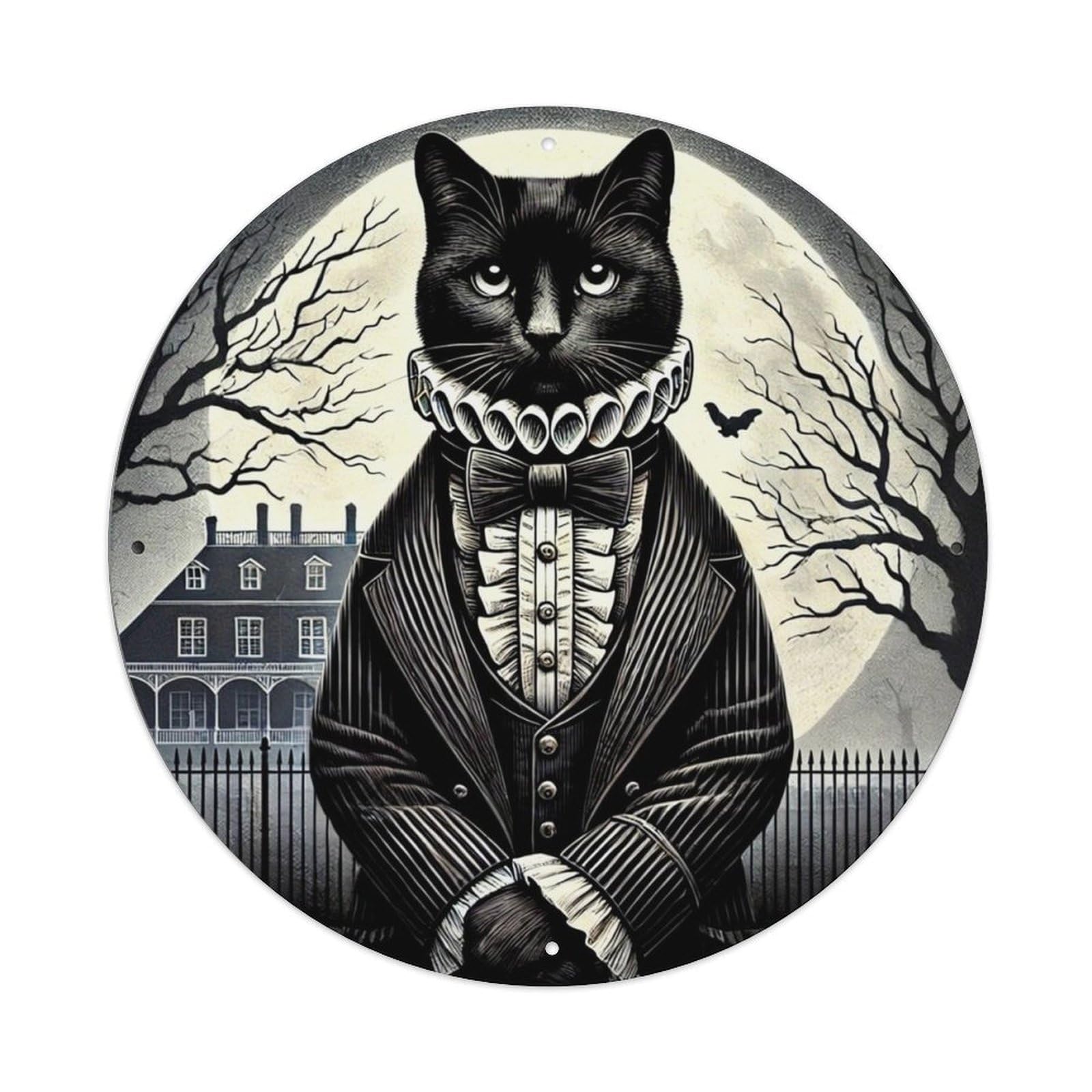 Black Cat In Suit Moon Background Tin Sign Metal Poster Vintage Metal Signs for Home Man Cave Bar Cafe Kitchen laundry room Wall Decorations Gift 8x8Inch