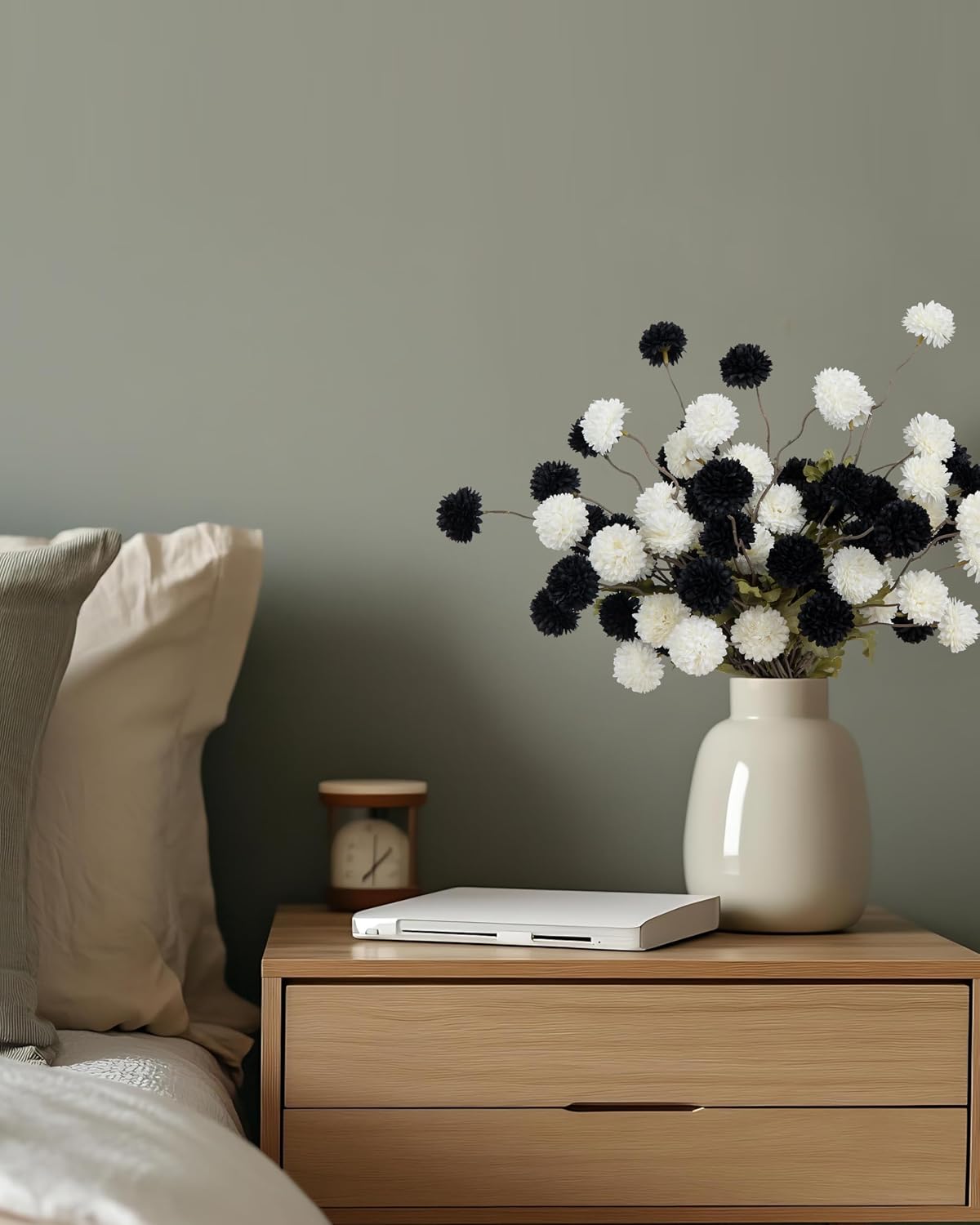 DuHouse 6pcs Faux Silk Pompon Mum Small Chrysanthemum Ball Black image 4