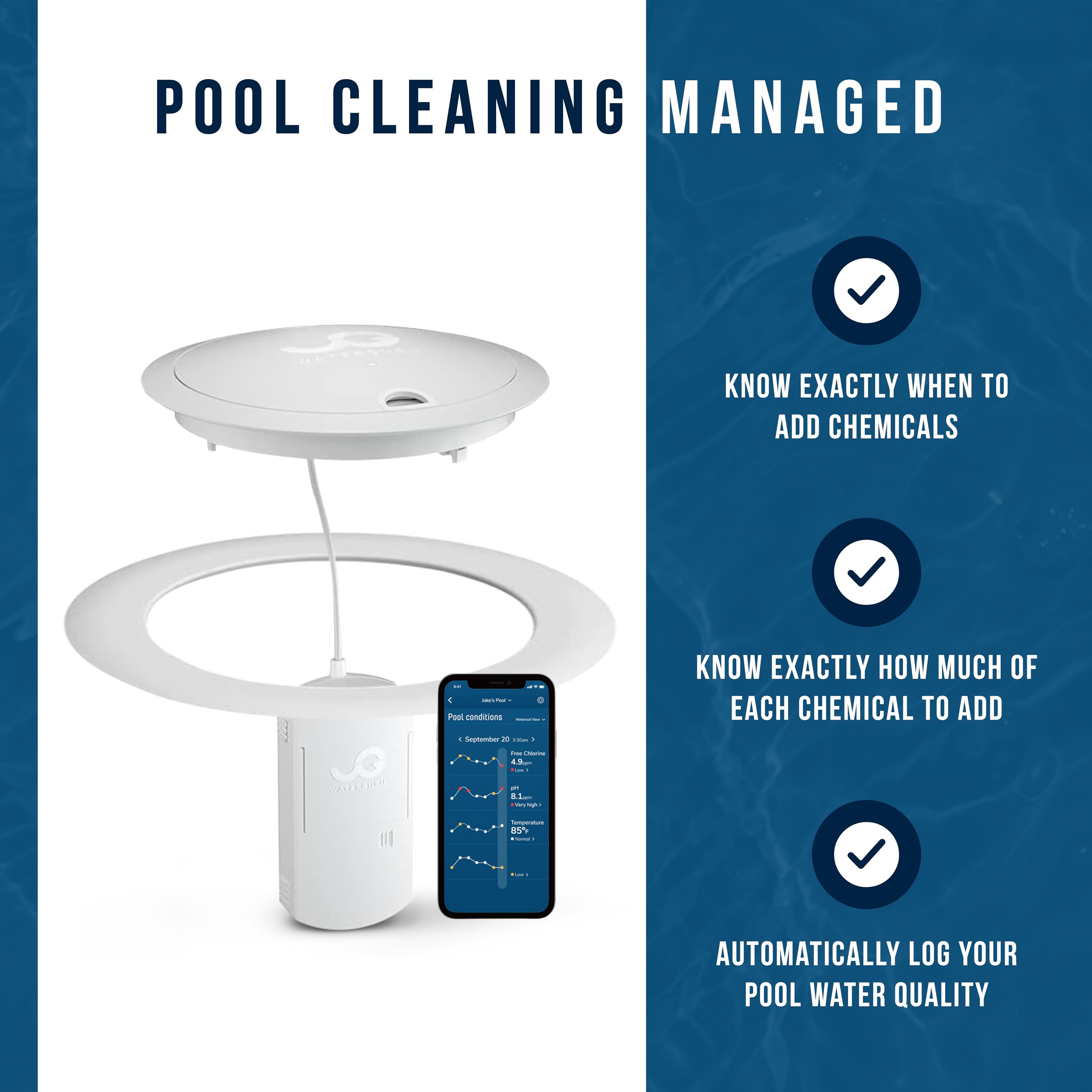 WaterGuru Adapter do skimmera Sense - Smart Pool Monitor - tester chloru i pH do wody w basenie - chemikalia basenowe (adapter do skimmera okrągłego 20,3 cm)